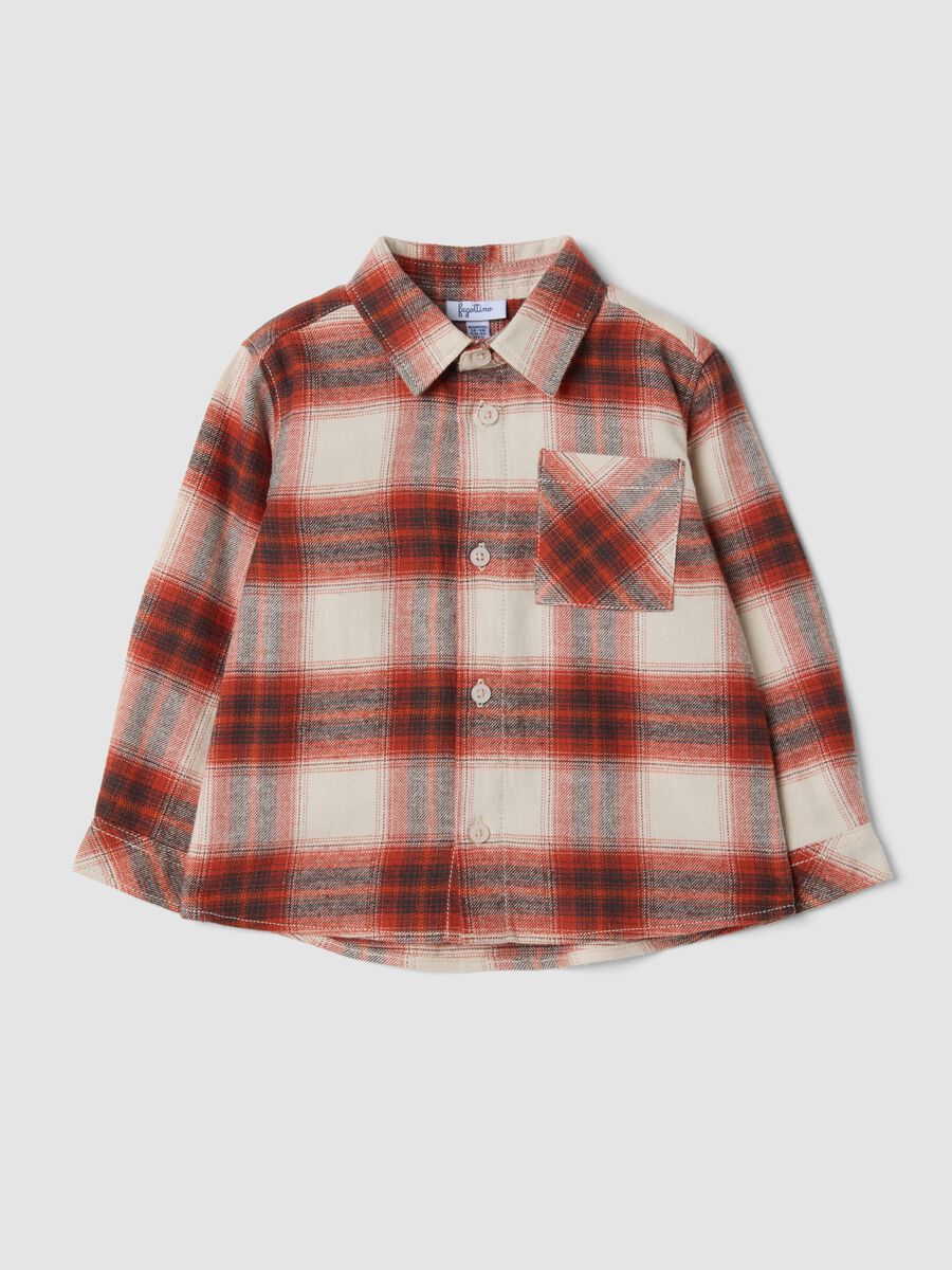 Camicia marrone e rossa a quadri in puro cotone_0
