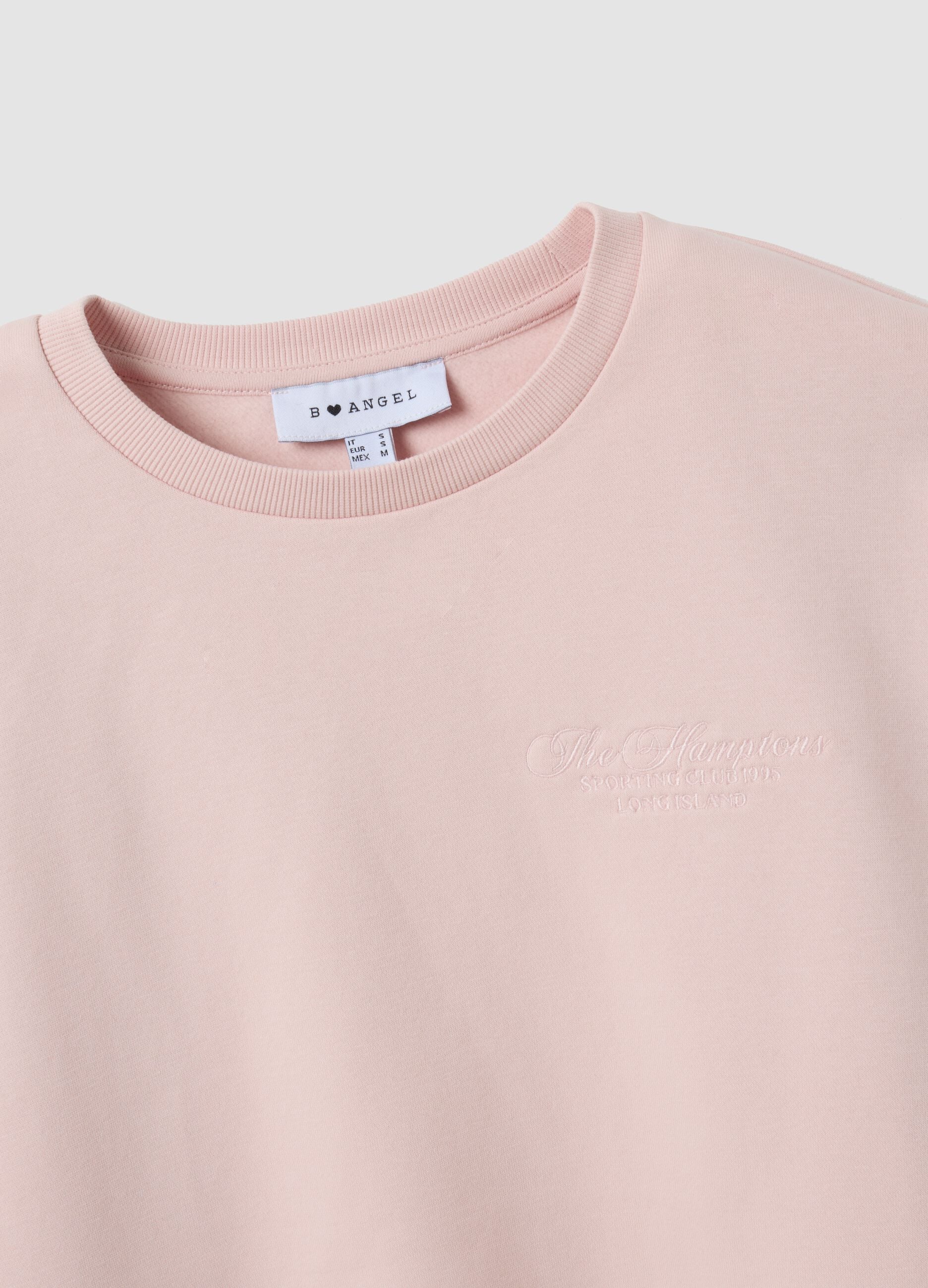 Pink cotton-blend crew-neck sweatshirt with embroidered detail