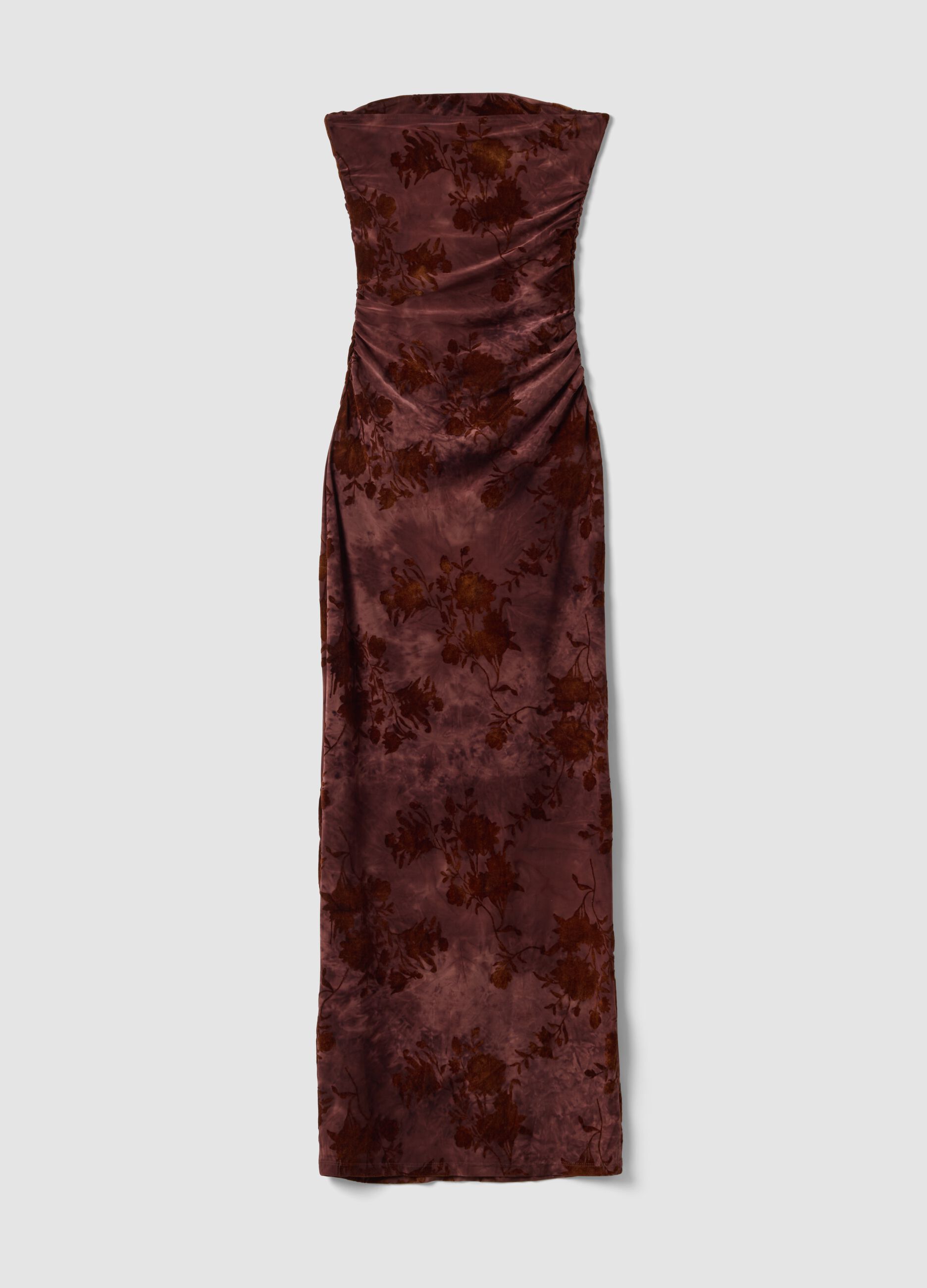 Abito fitted lungo rosso in tessuto elasticizzato a fiori