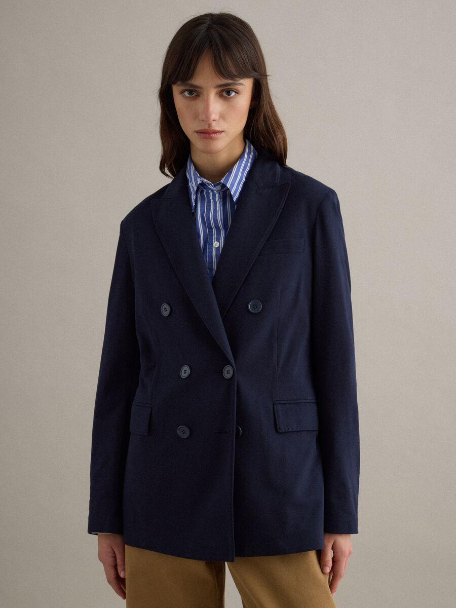 Blue Stretch Cotton Blazer Regular Fit_1