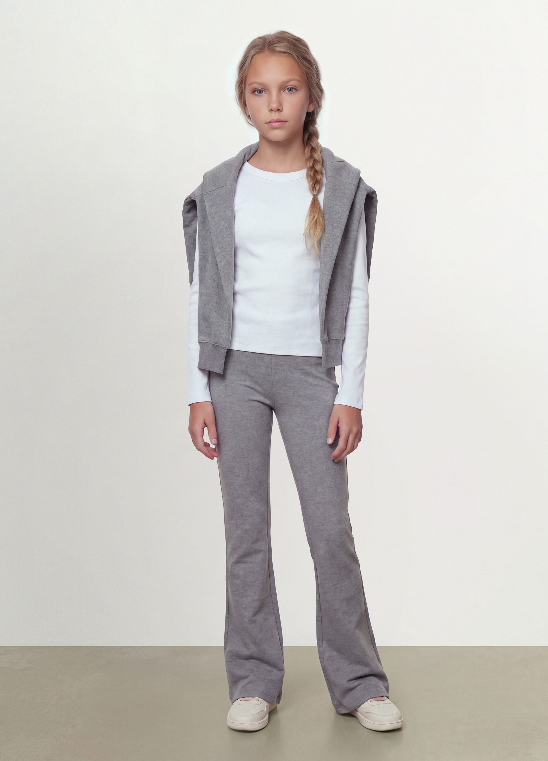 Grey flared trousers in organic cotton and stretch viscose