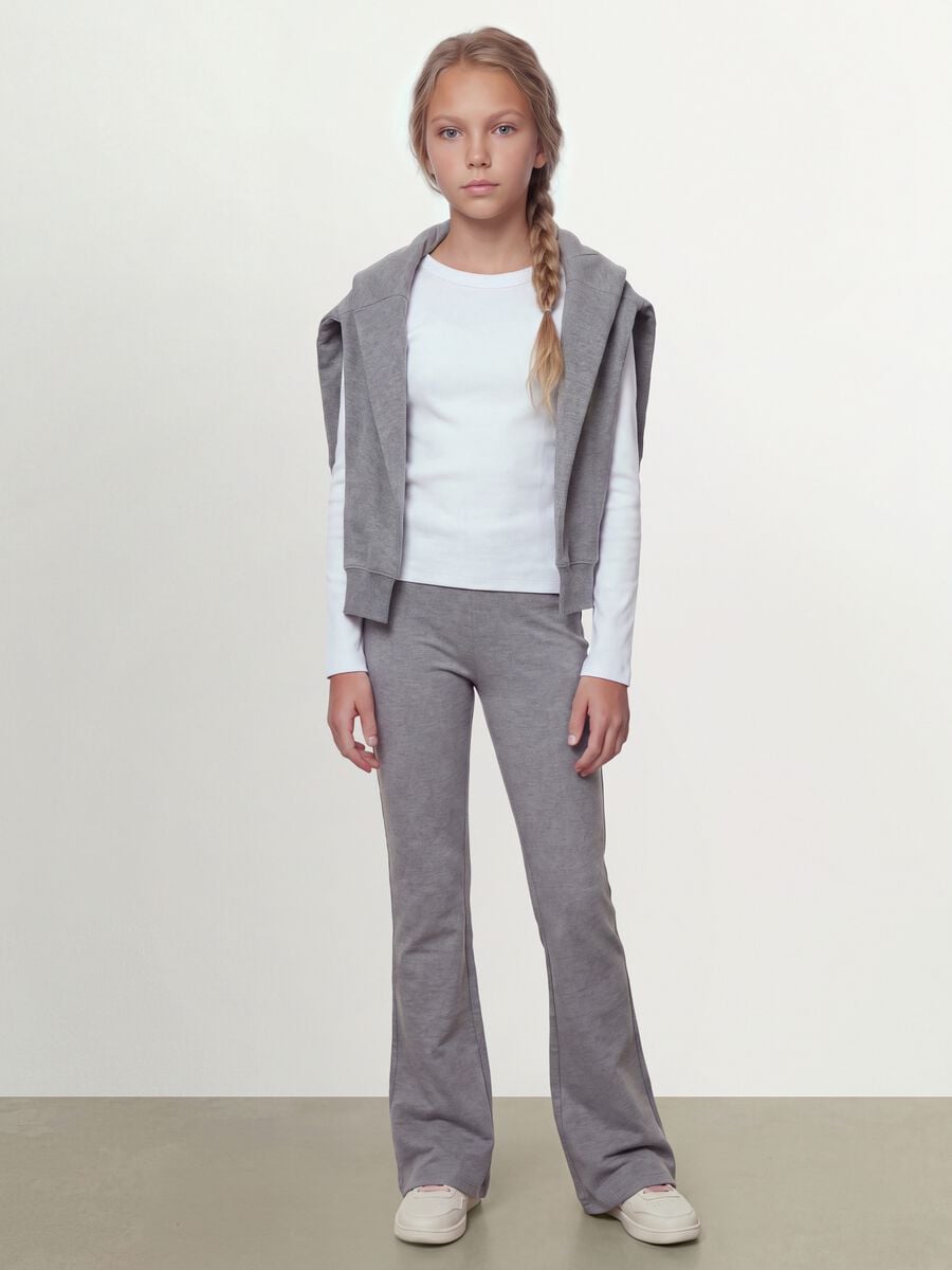 Grey flared trousers in organic cotton and stretch viscose_1