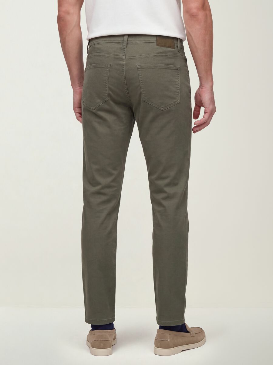 Green slim-fit stretch cotton dobby trousers_3