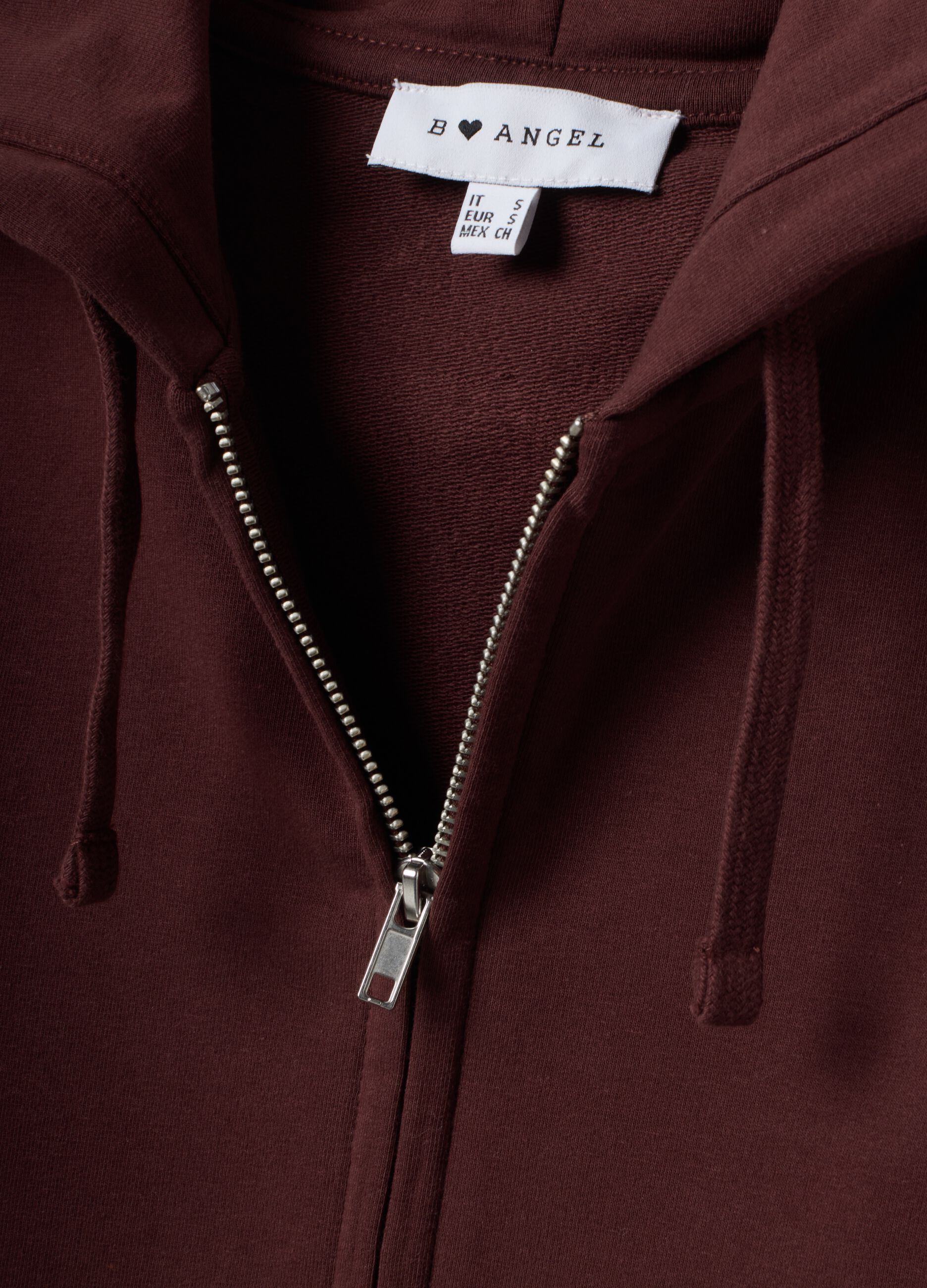 Brown full-zip hoodie in pure cotton with fitted cut