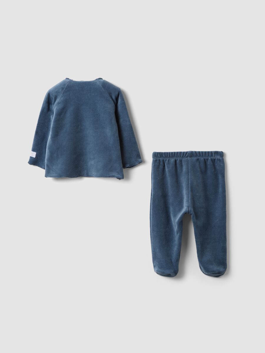 Completo velour blu in misto cotone con bottoni sulla spalla regular fit_1