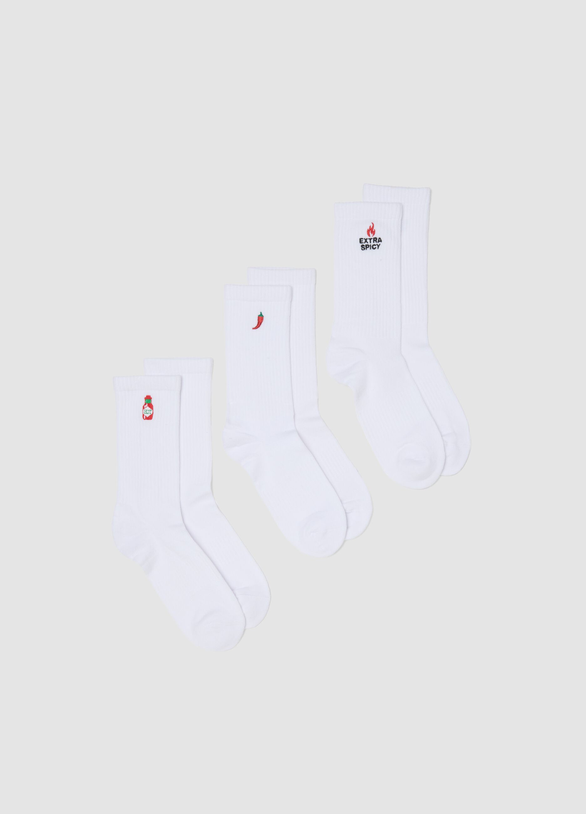 3er-Pack weisse Tennissocken aus Stretch-Baumwolle mit Stickerei