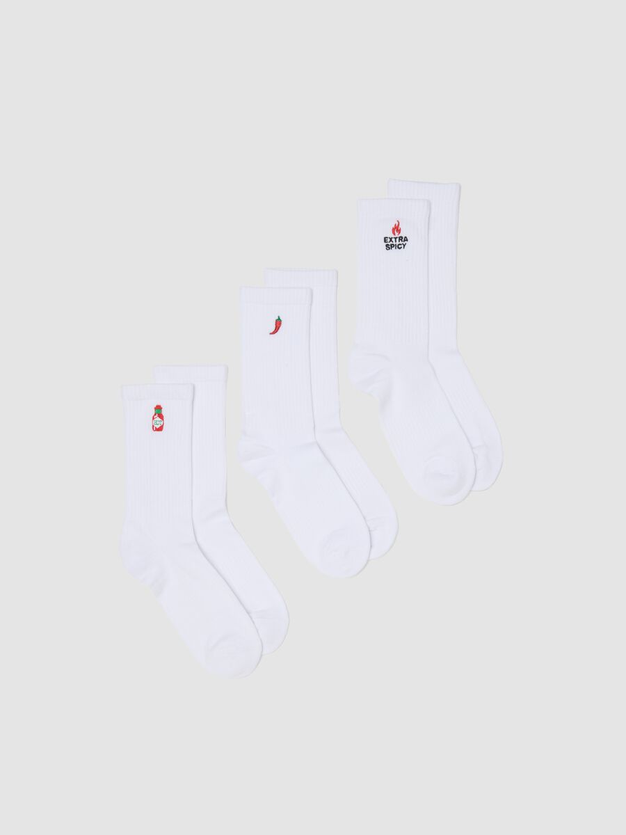 3er-Pack weisse Tennissocken aus Stretch-Baumwolle mit Stickerei_0