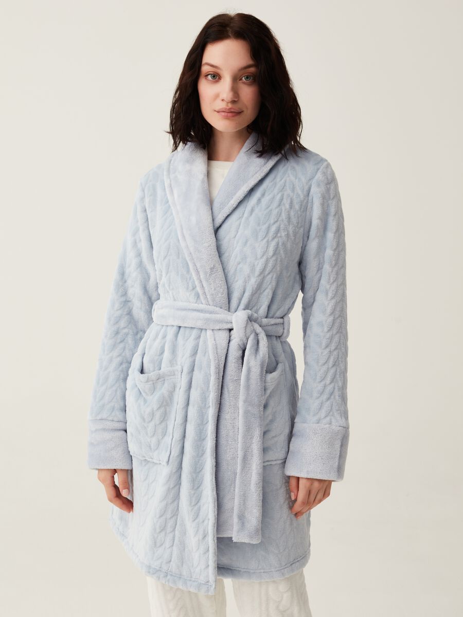 Dressing gown with cable-knit design_1