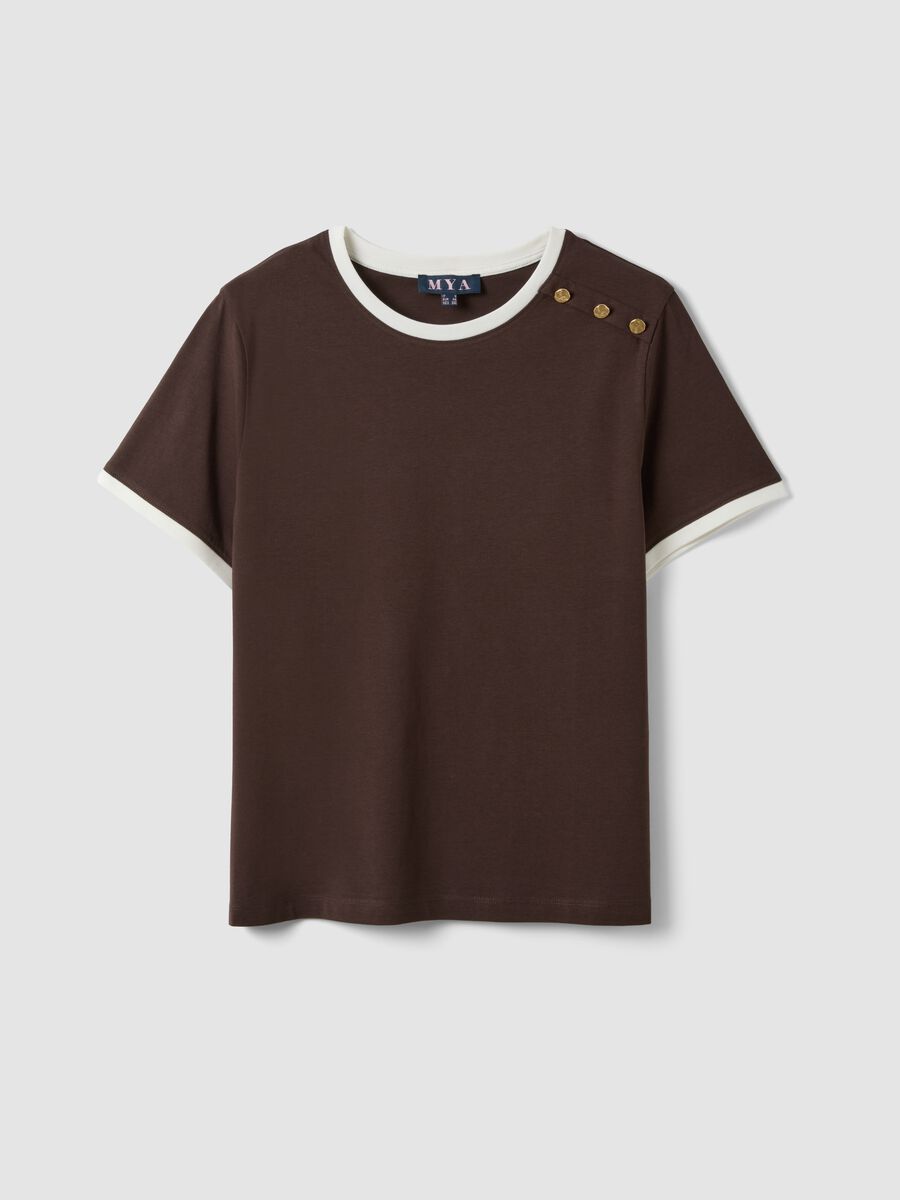 Brown pure cotton T-shirt with buttons, regular fit_0