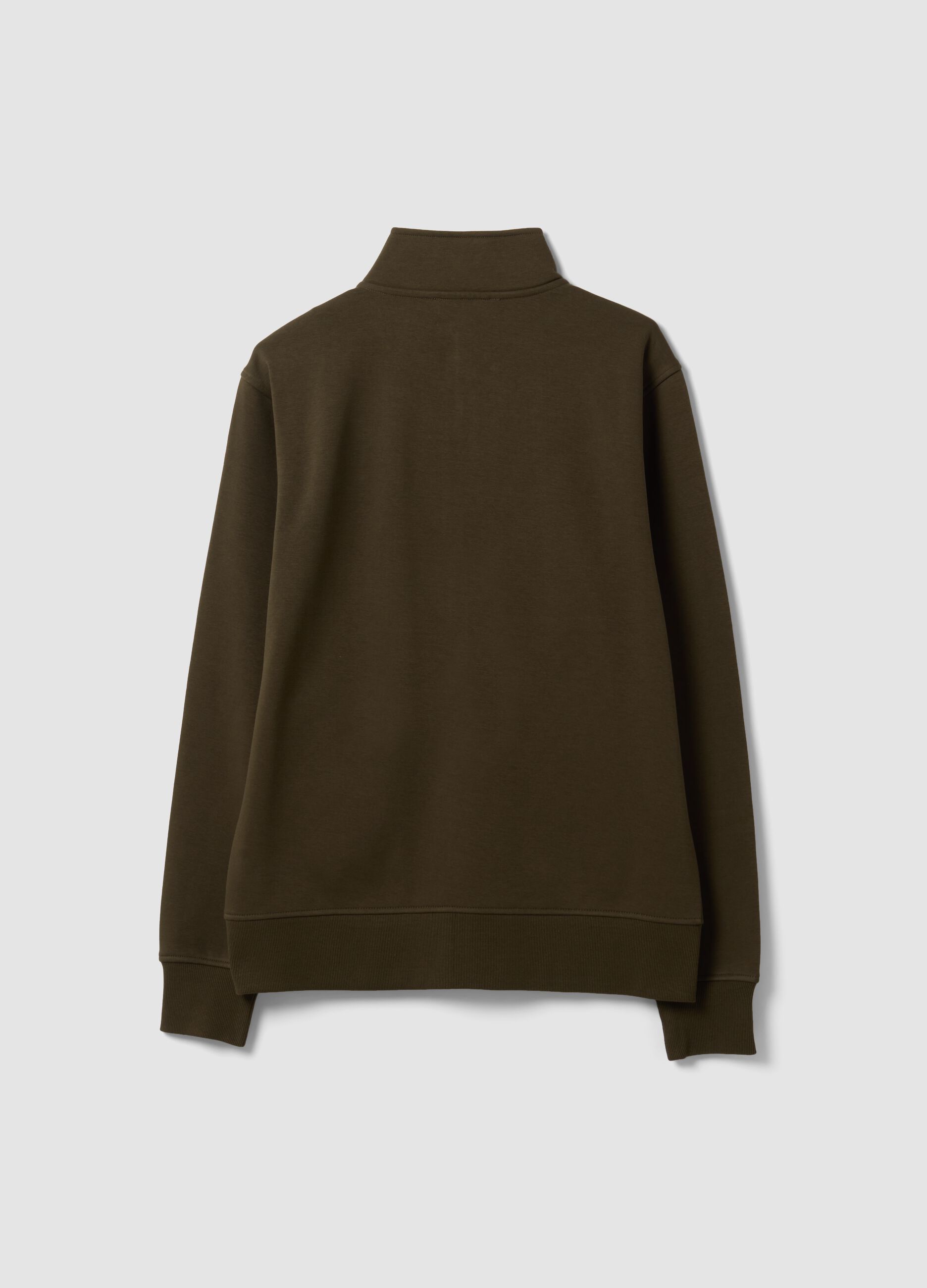 Green cotton-blend regular-fit sweatshirt with zip and crew neck
