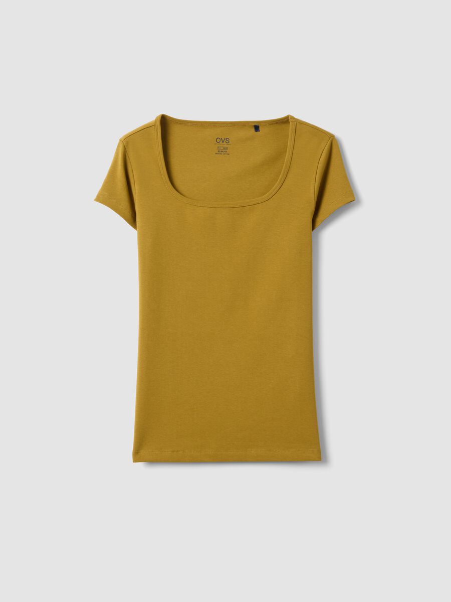 Gr&uuml;nes, figurbetontes T-Shirt aus Stretch-Baumwolle mit eckigem Ausschnitt_4