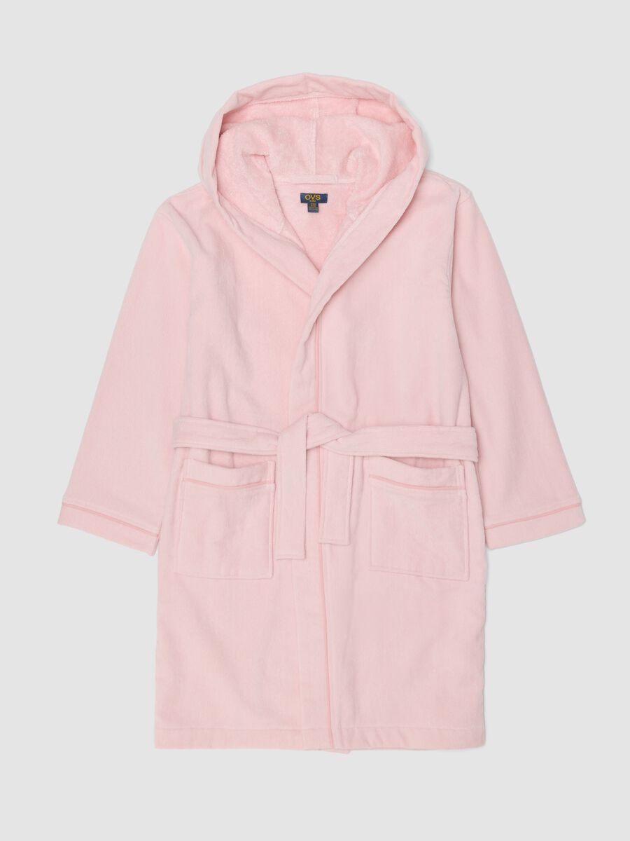 Pink organic cotton hooded bathrobe for girls_0
