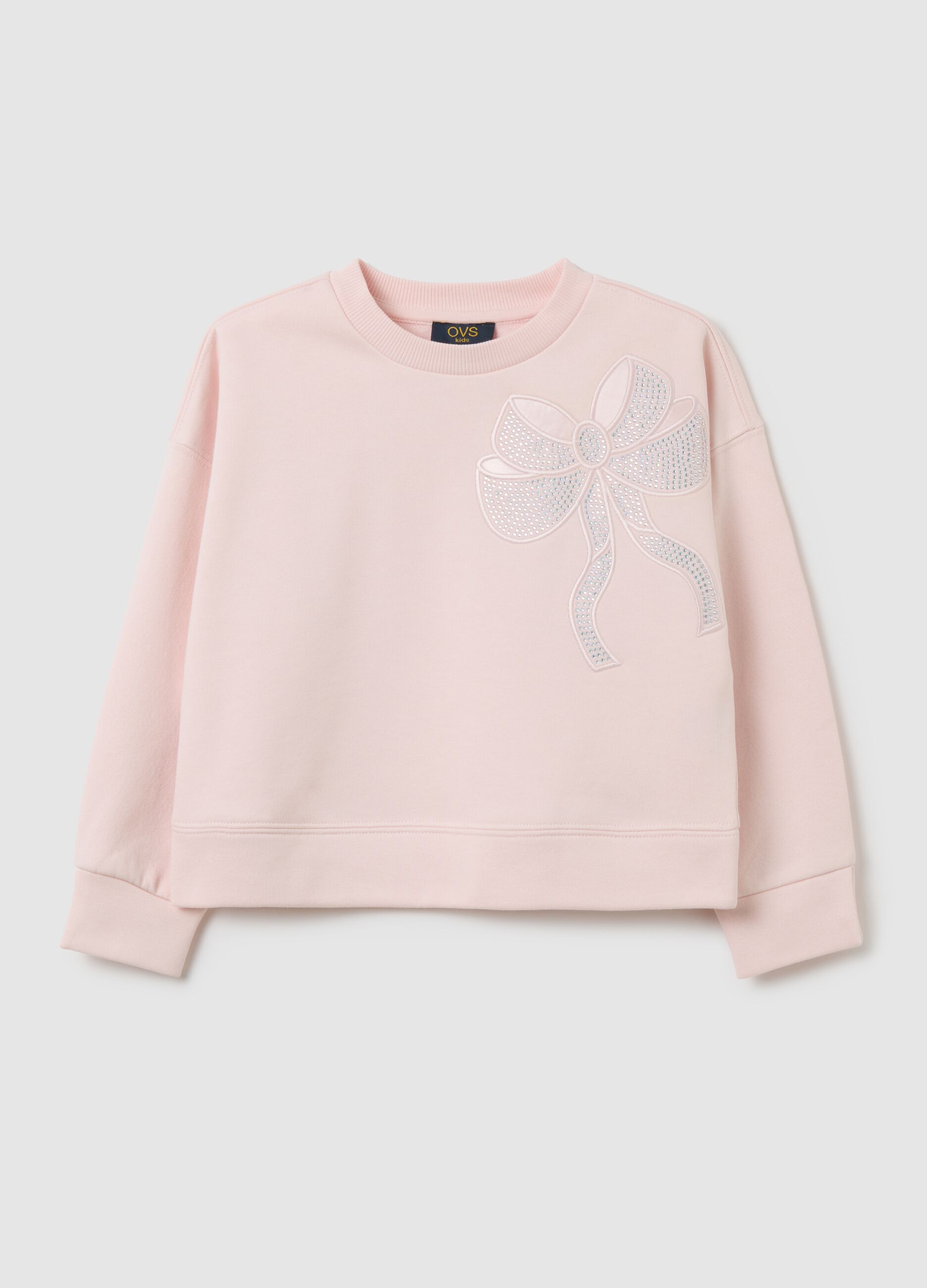Girls' cotton blend pink sweatshirt with bow