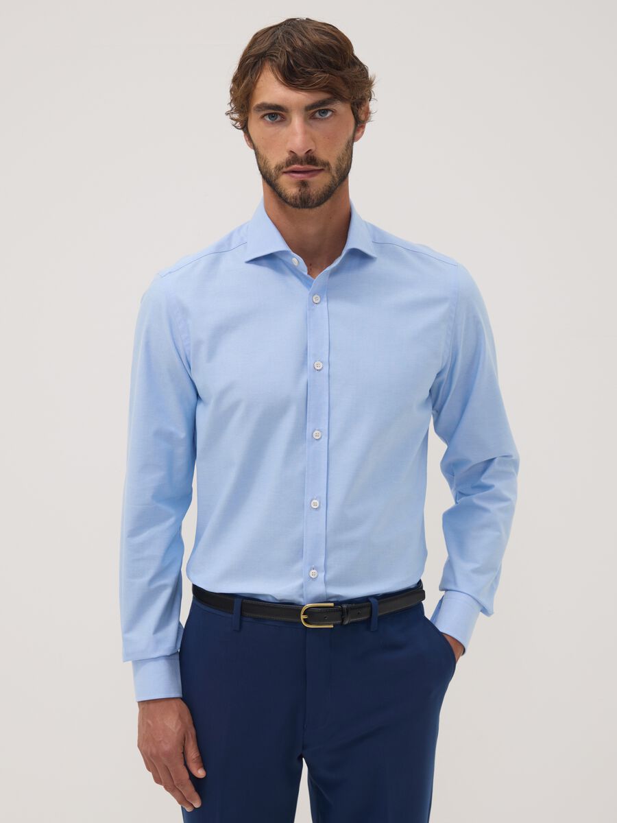 Light blue pure cotton Oxford shirt with cutaway collar, slim fit_0