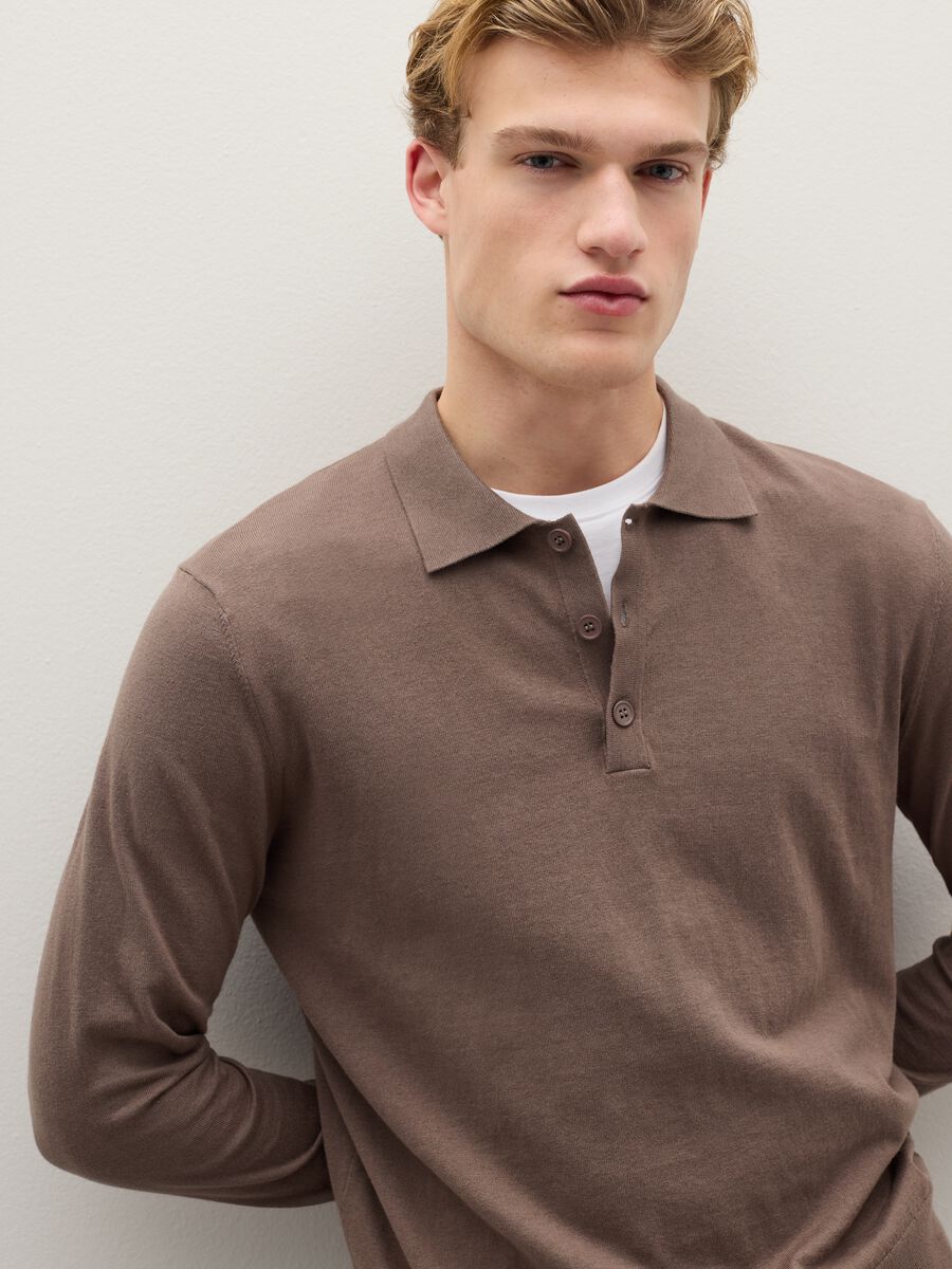 Regular-fit brown cotton blend polo shirt_2