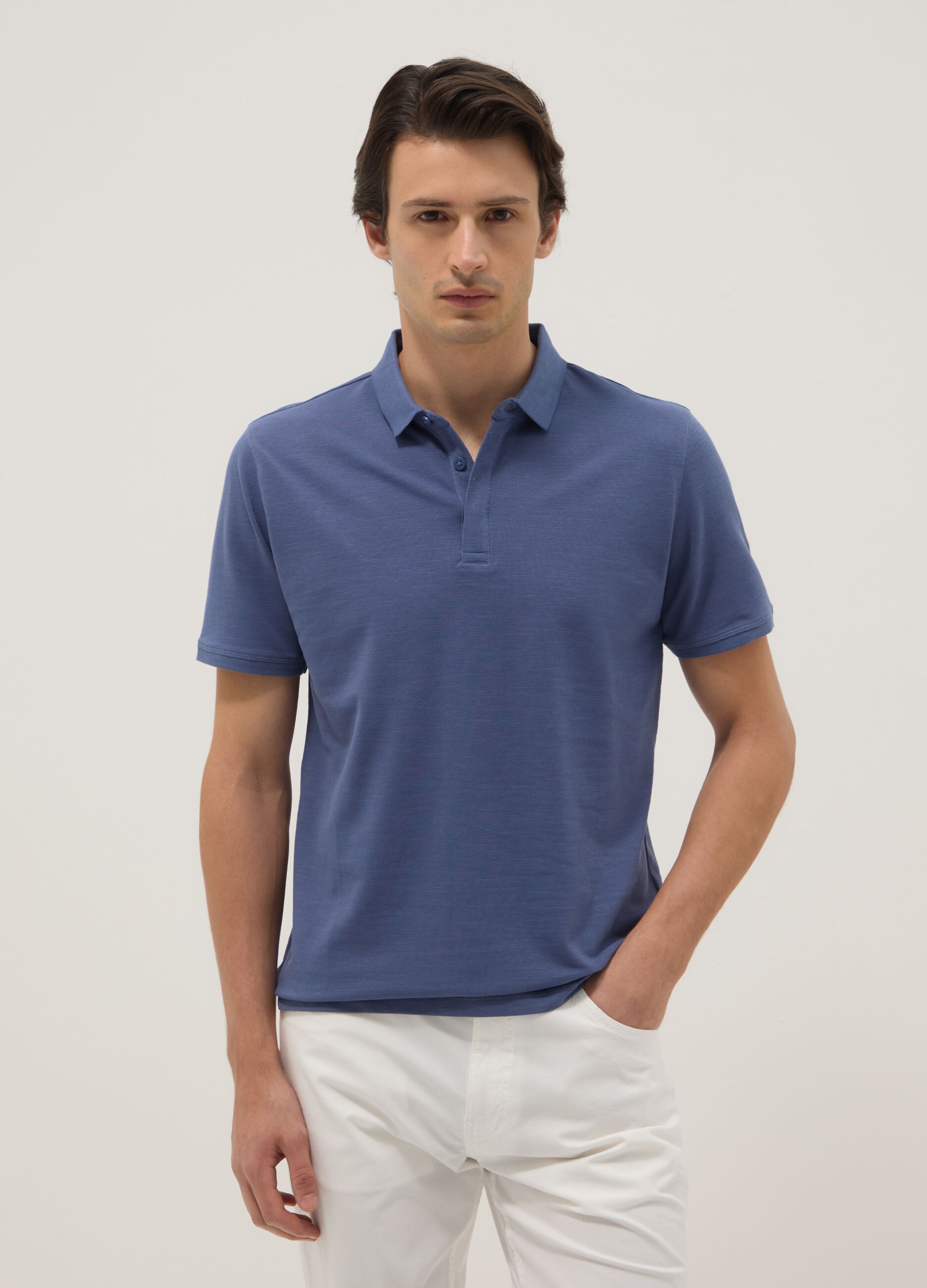 Regular fit pure cotton blue polo shirt