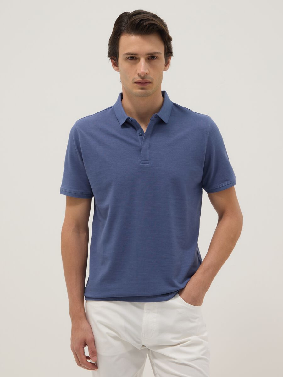Regular fit pure cotton blue polo shirt_0