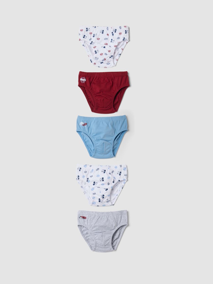 Multipack di cinque slip multicolor in puro cotone organico con stampa Mickey_0