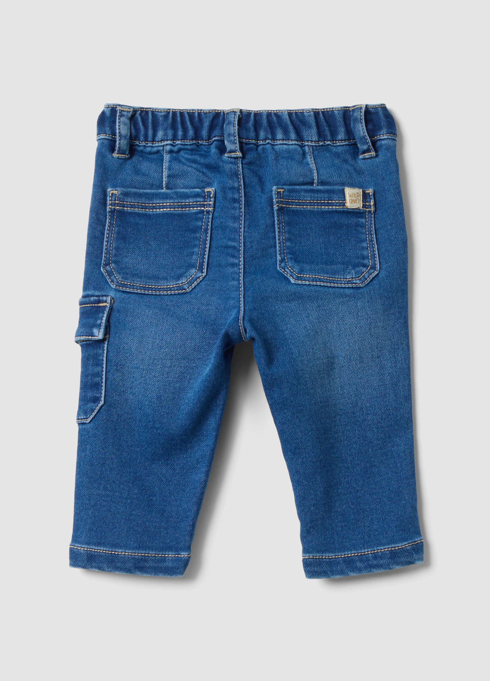 Blaue Baby-Hose aus Stretch-Baumwolle mit Cargo-Tasche