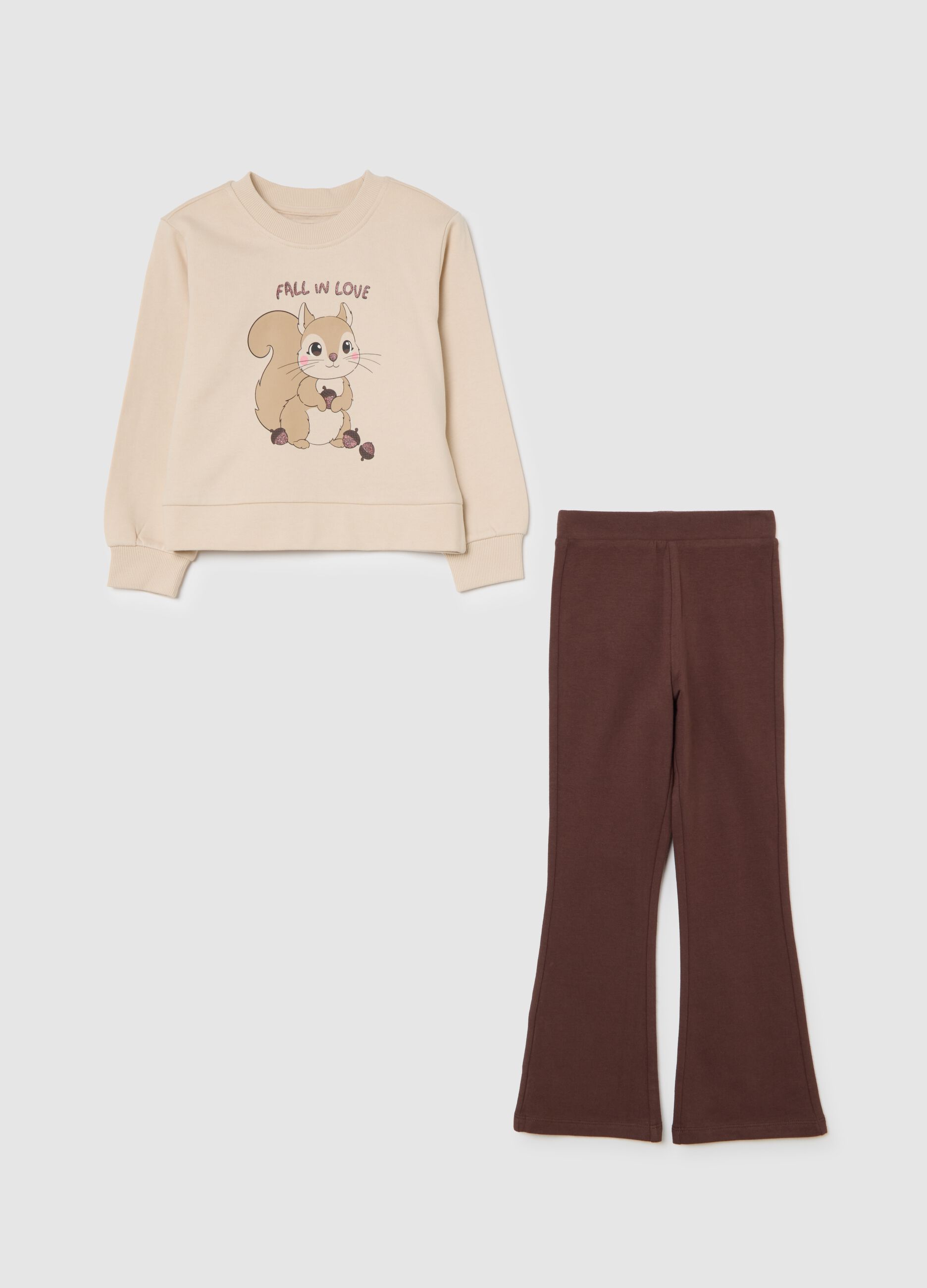 Conjunto multicolor de camisola e cal&ccedil;as para menina em puro algod&atilde;o