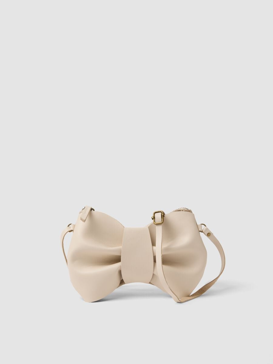 Beige crossbody bow bag for girls_0