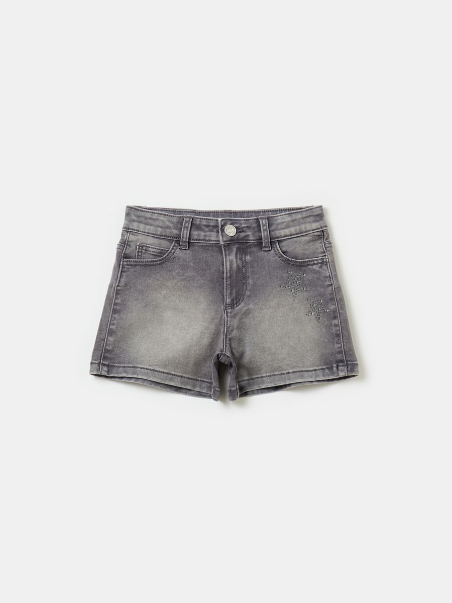 Denim shorts with diamantés and pockets_0