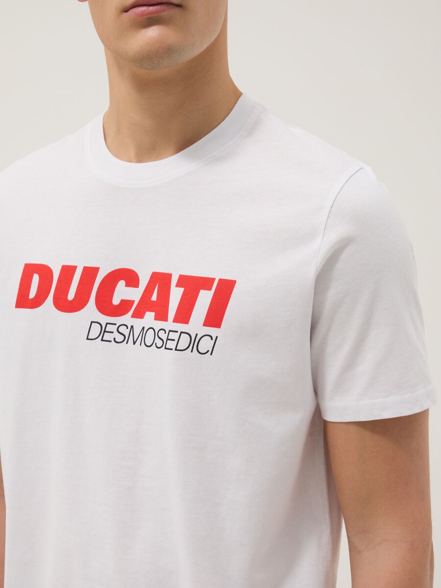 White pure cotton regular fit T-shirt with Ducati print_3