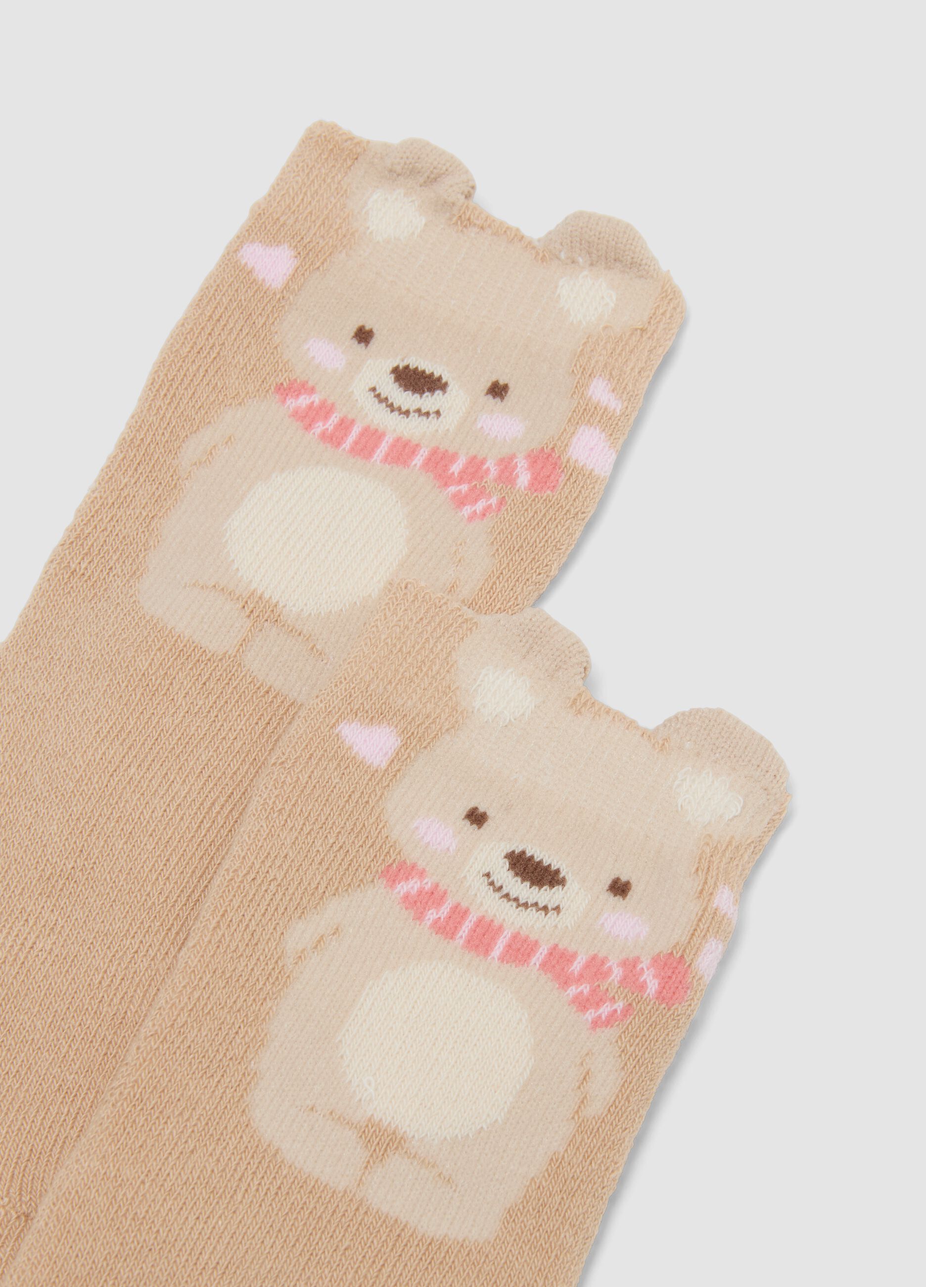 2er-Pack hellbeige rutschfeste Socken aus elastischer Bio-Baumwolle