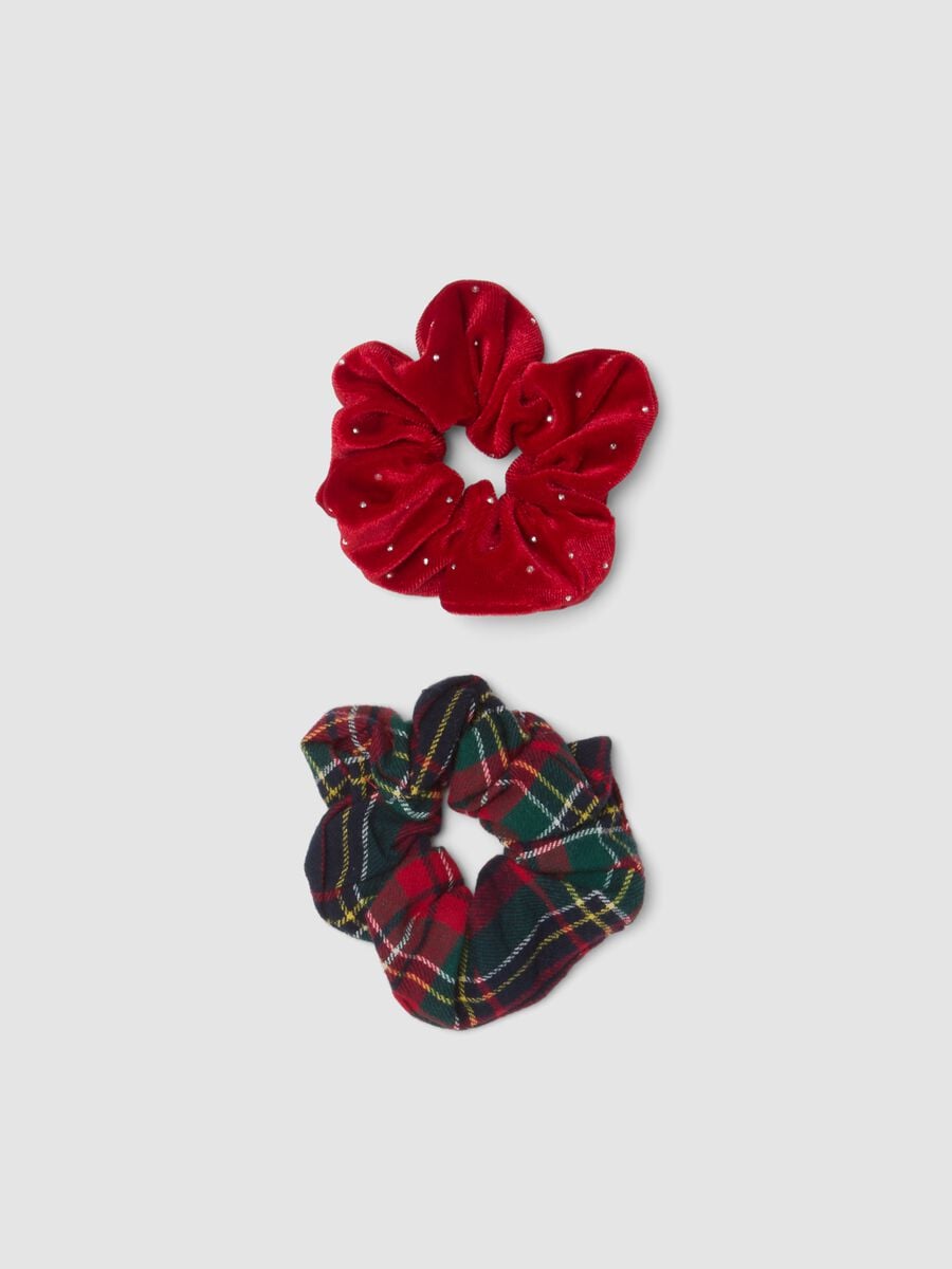 Set di scrunchie rossi in puro cotone a quadri_0