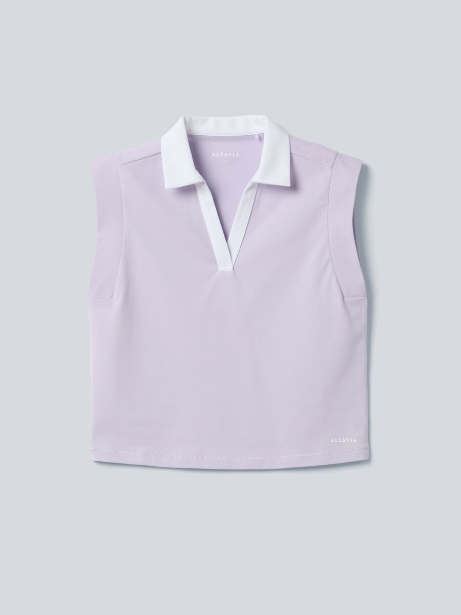 Violettes &auml;rmelloses ALTAVIA COURT Poloshirt aus Stretch-Baumwolle mit klassischem Kragen_4
