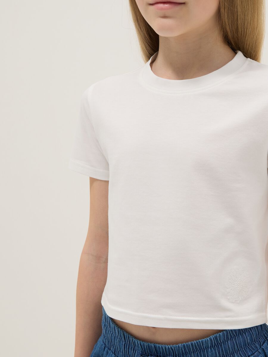 Girls' fitted white stretch cotton T-shirt_2