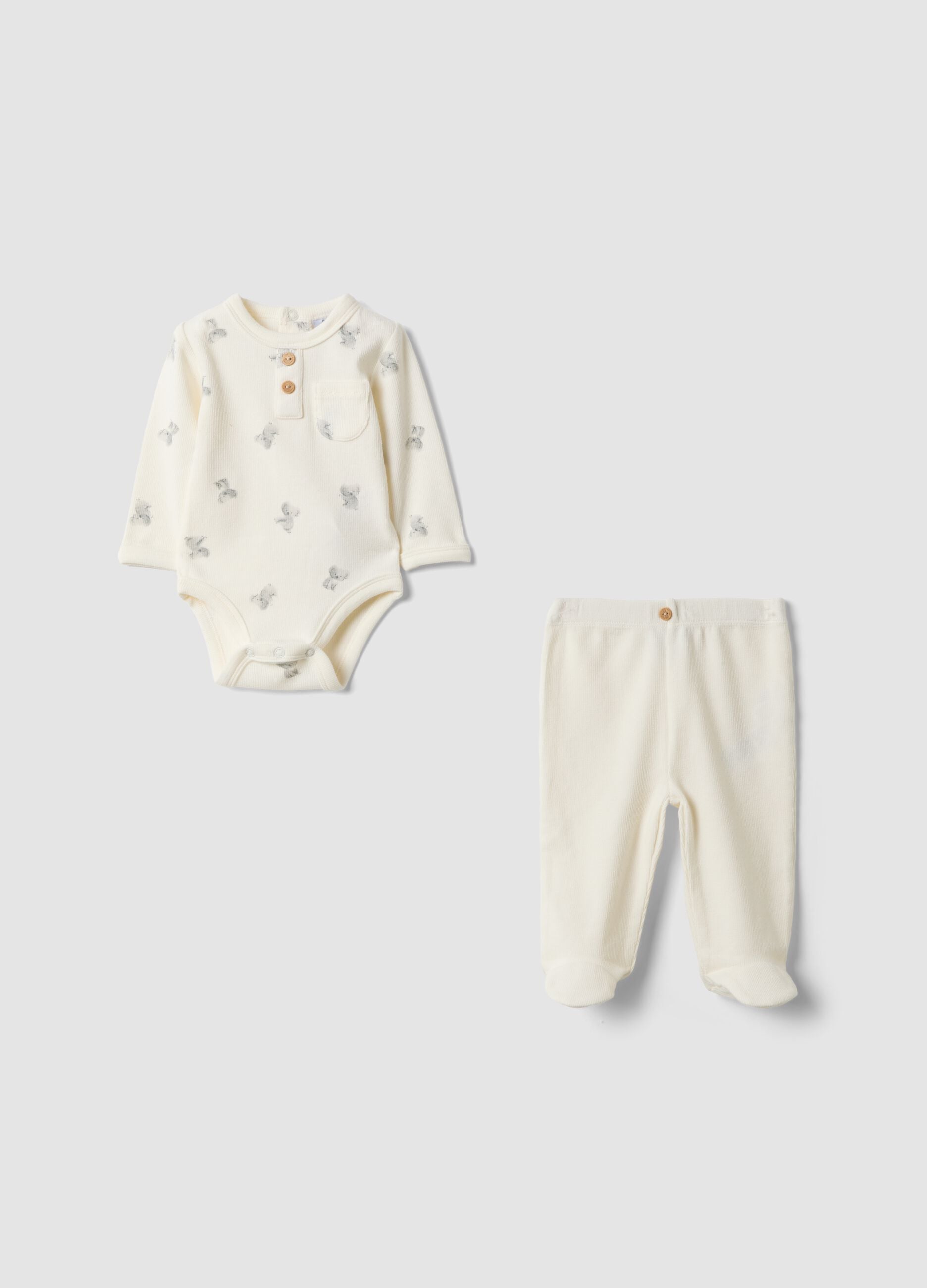Weisses Set aus Bio-Baumwolle und elastischem Lyocell mit Koala-Prints