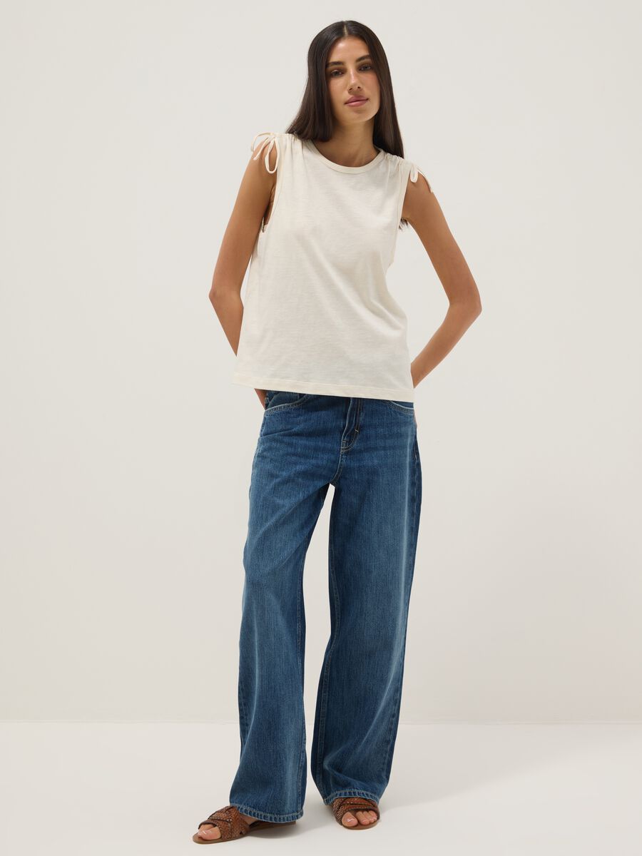 Beige pure cotton top with shoulder ties_2