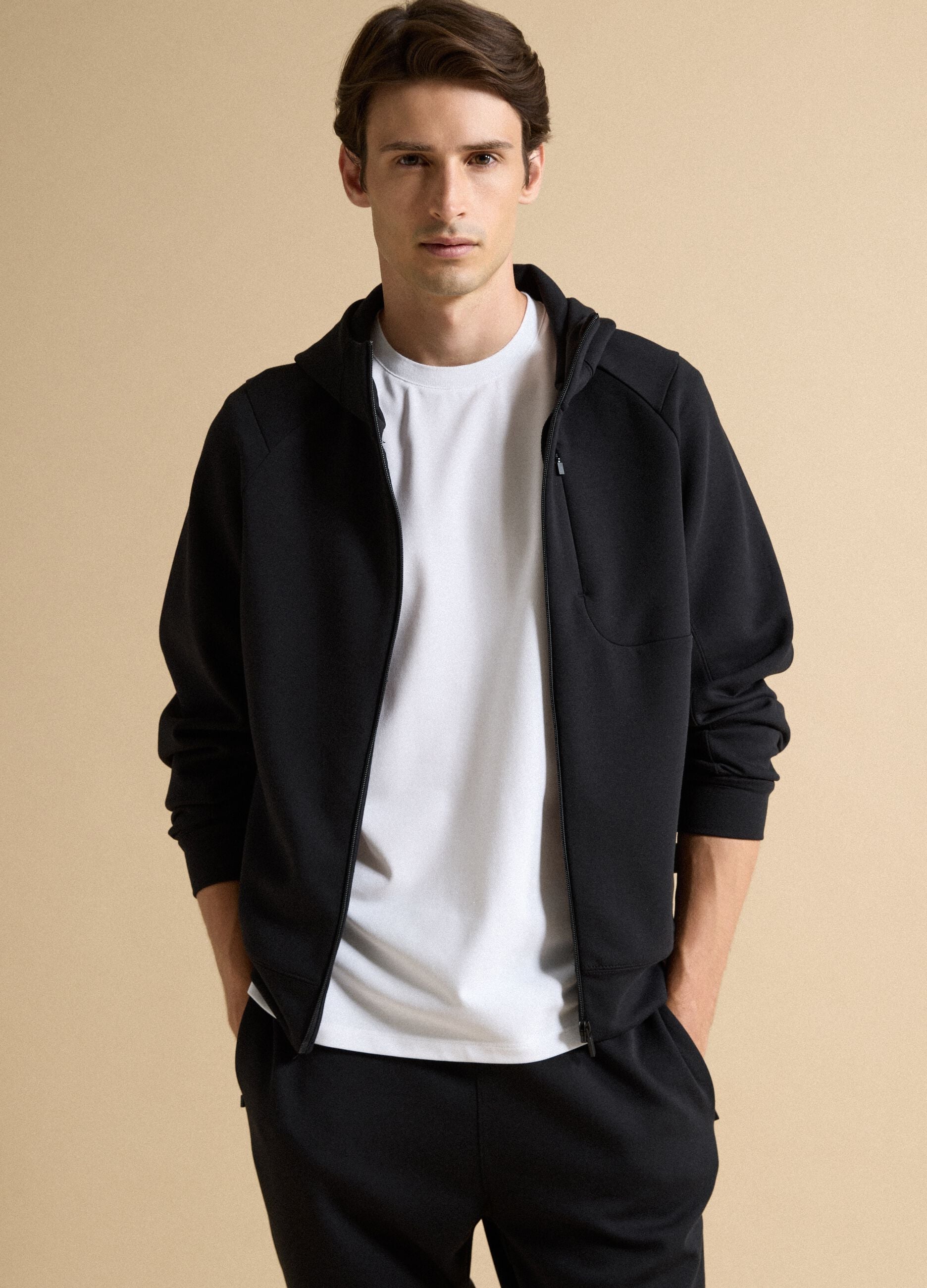 Full-zip nera traspirante in tessuto elasticizzato 2 Way Stretch