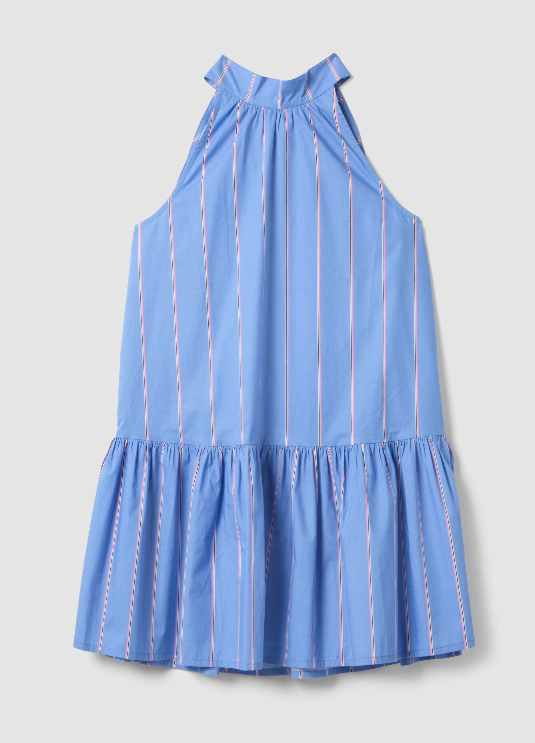 Sky blue pure cotton dress with high neck