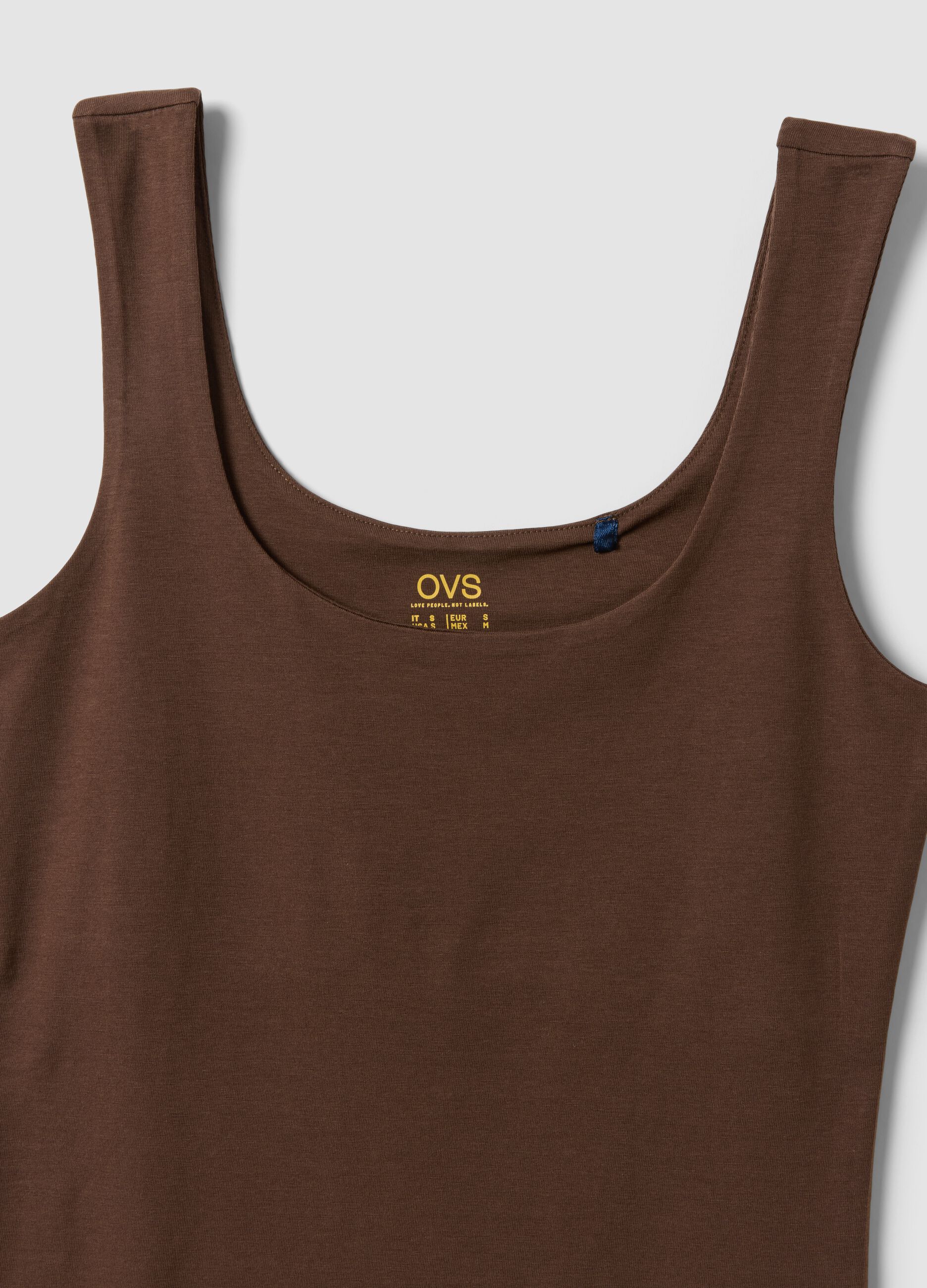 Brown fitted stretch-cotton tank top