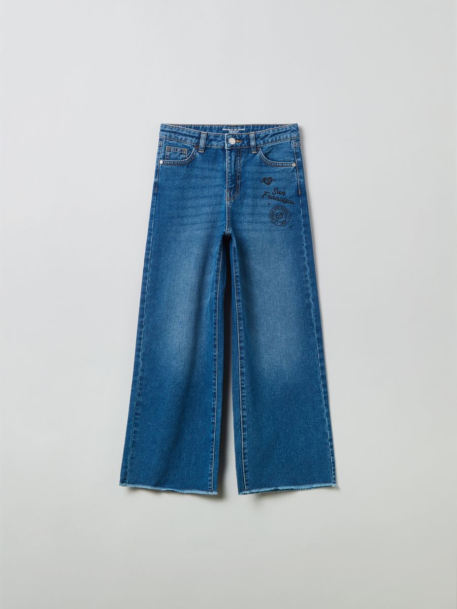 Culotte jeans with lettering print_0