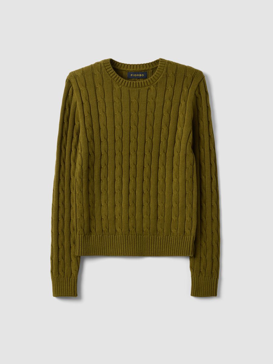 Green pure cotton cable-knit crew-neck jumper_0