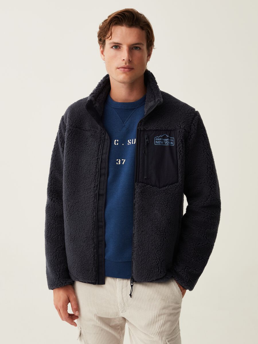 Full-zip sweatshirt in sherpa with pockets_0