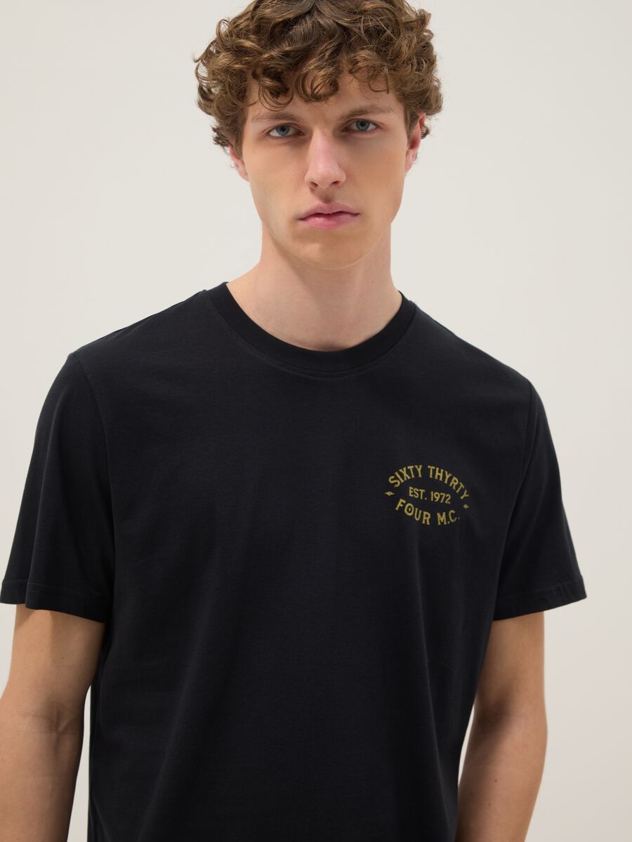 Black printed T-shirt in pure cotton, regular fit_3