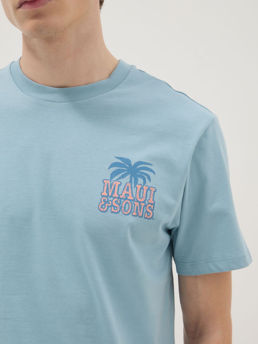 Blue short-sleeve pure cotton T-shirt with print, relaxed fit_3