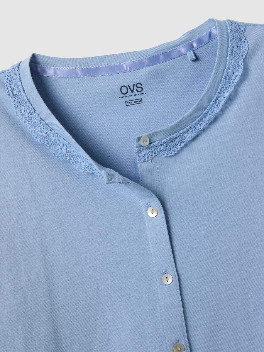 Blue pyjamas in pure cotton regular fit with floral details_5