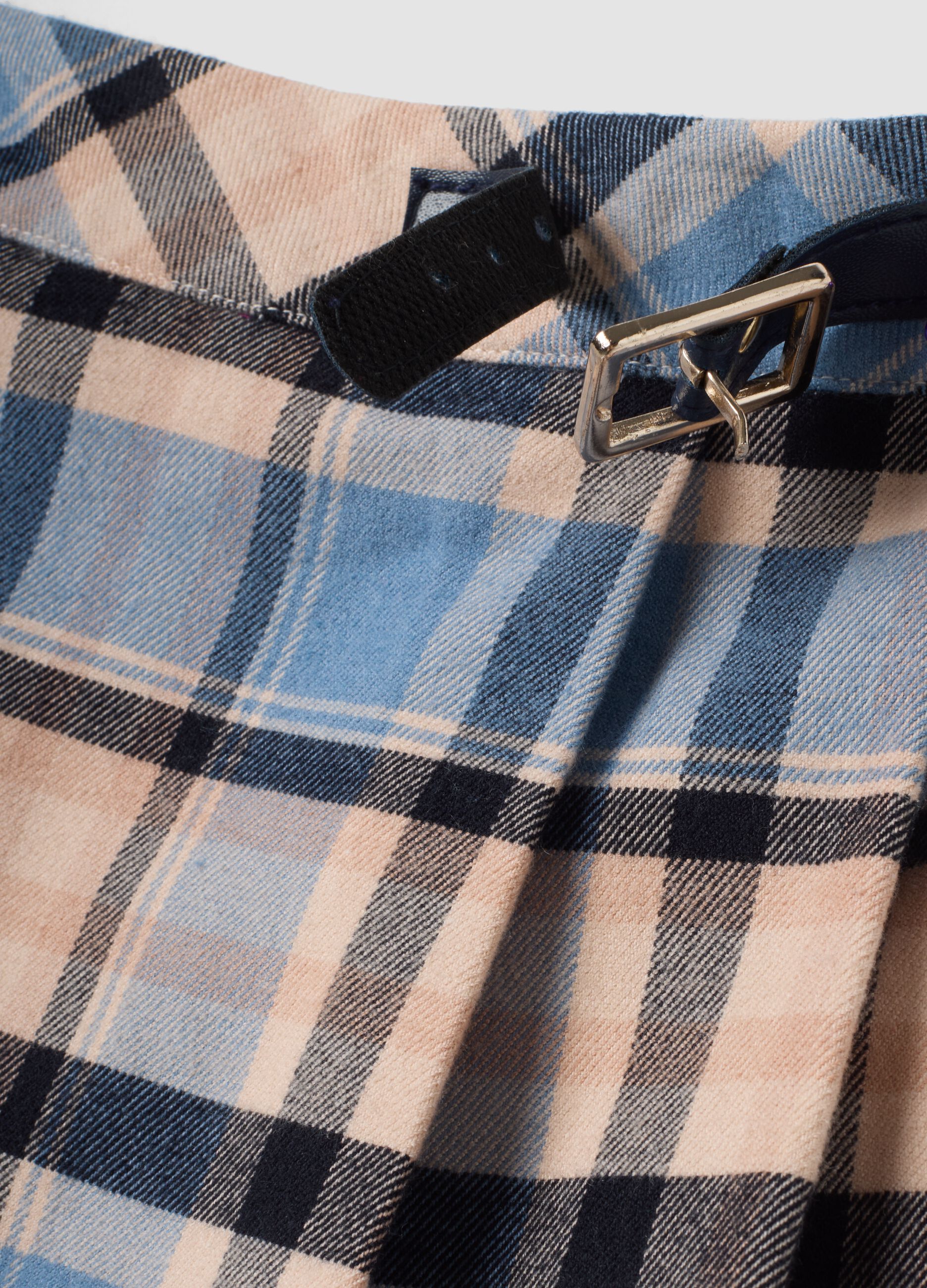 Blue checked stretch viscose skort