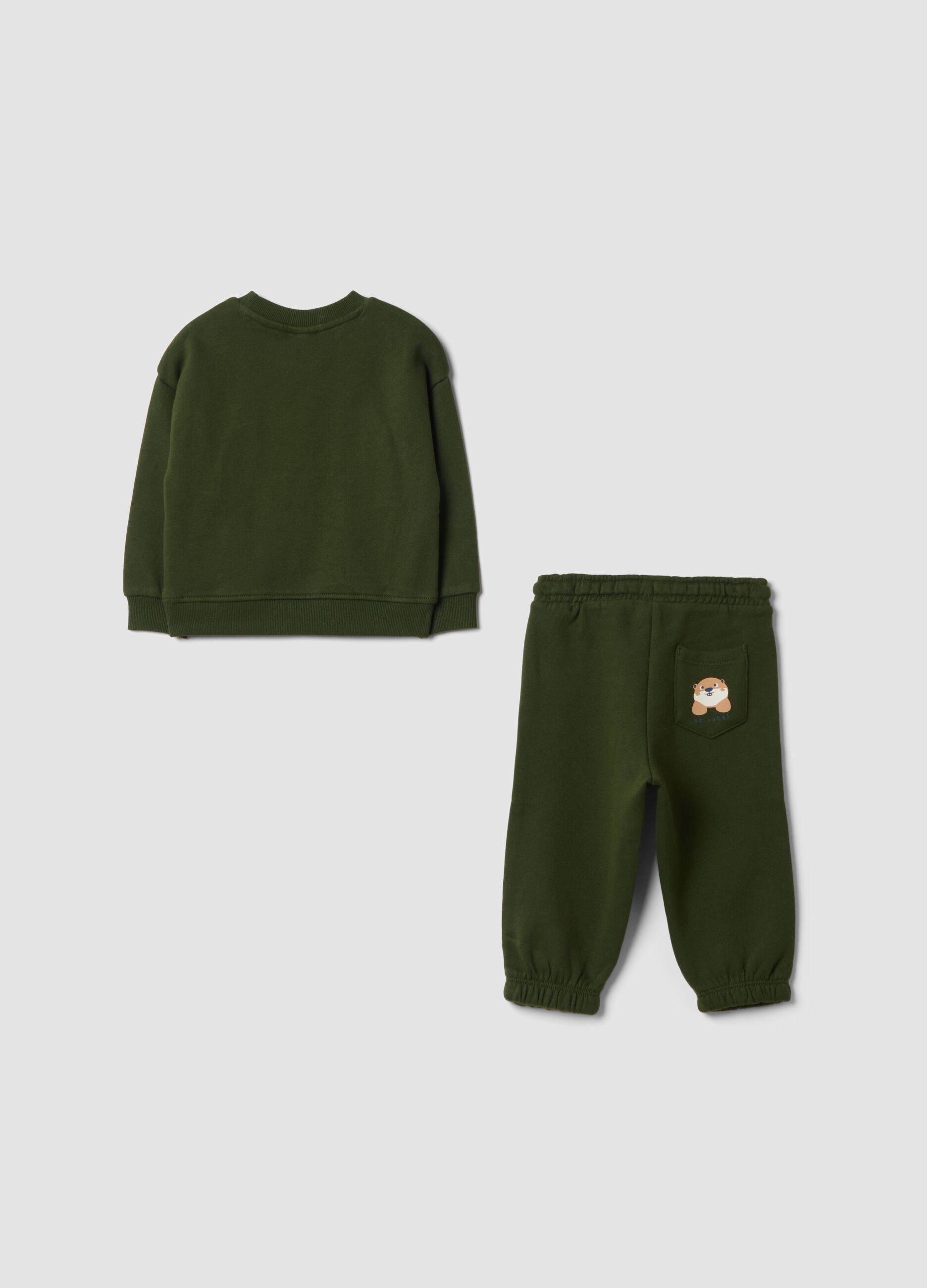 Completo jogging verde in puro cotone con stampa animaletto over fit