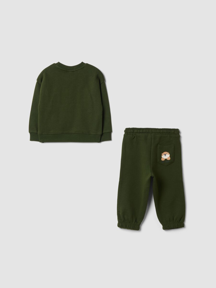 Completo jogging verde in puro cotone con stampa animaletto over fit_1