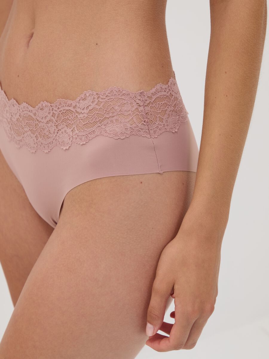 Pink stretch microfibre briefs with lace_3