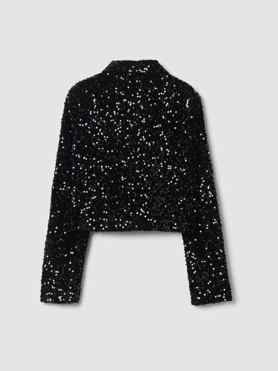 Black chenille regular-fit blazer with sequins_2