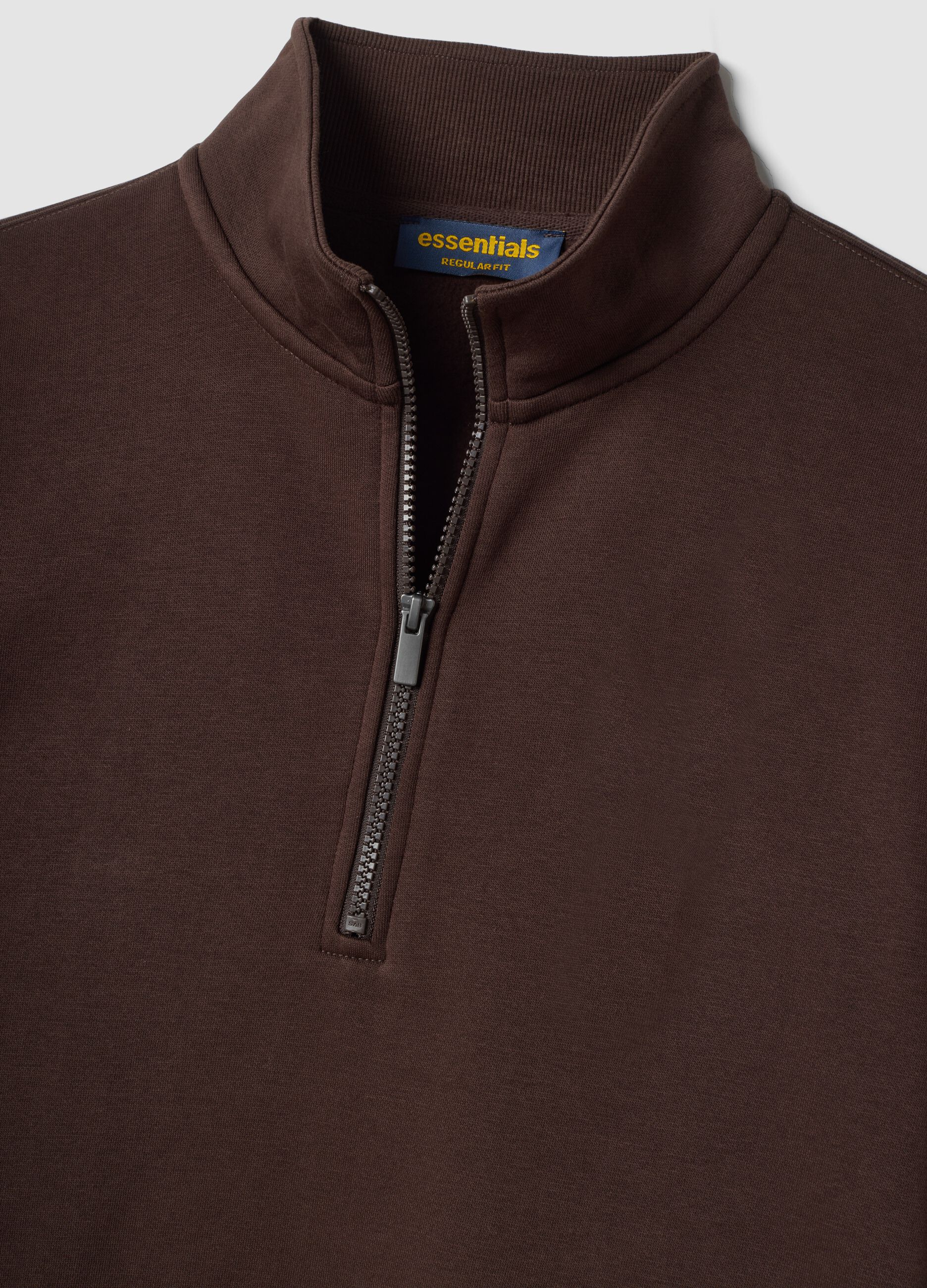 Brown cotton-blend half-zip crew-neck