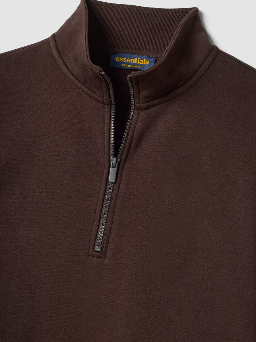 Brown cotton-blend half-zip crew-neck_1