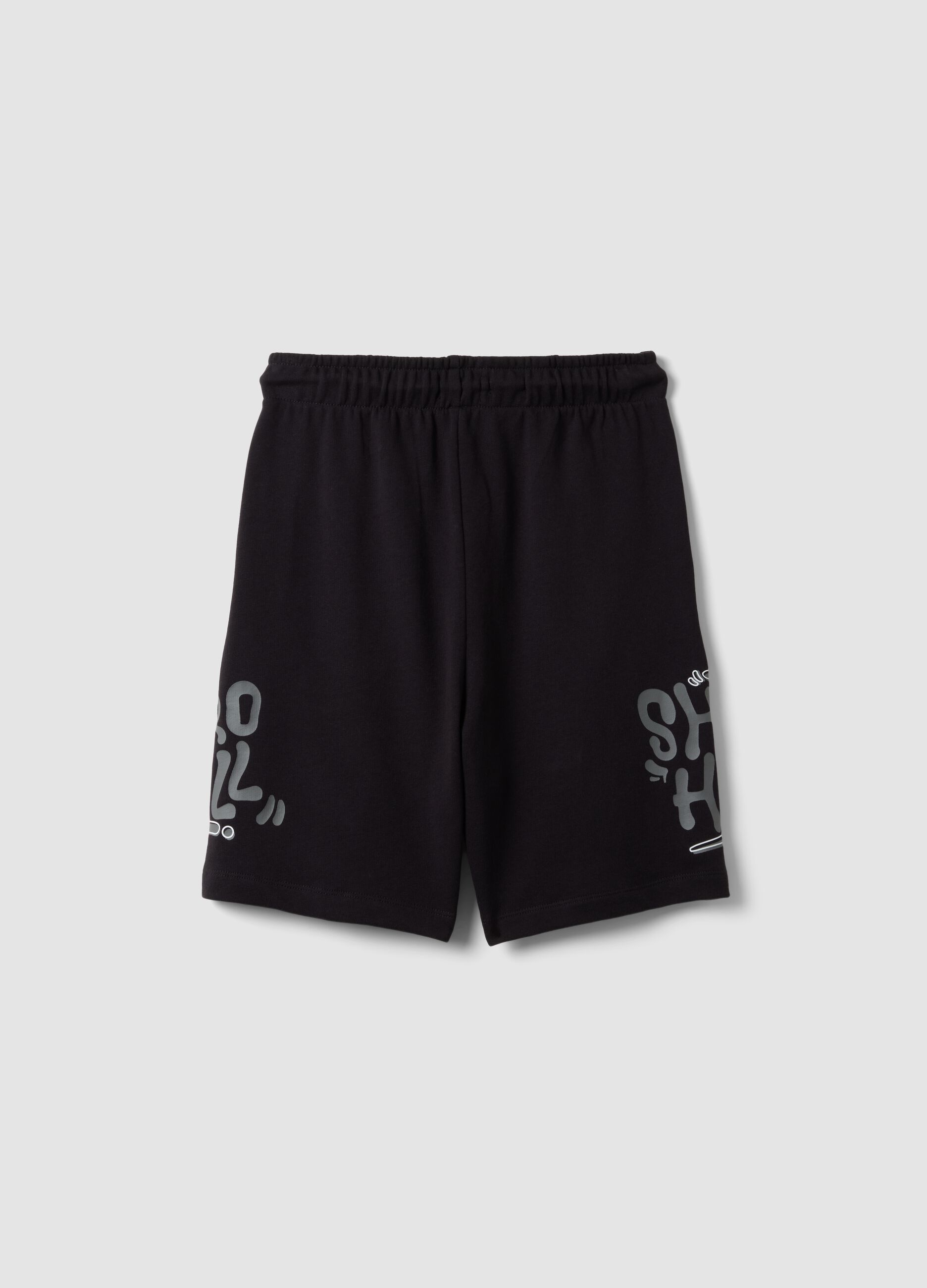 Schwarze Shorts aus reiner Baumwolle mit elastischem Bund